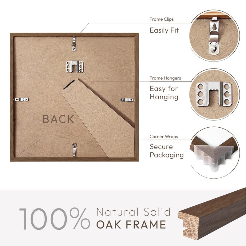 wallwisy 8x8 Picture Frames, Solid Oak Wood 8x8 photo Frame with Mat to 4x4(Openning Size is 3.5x3.5), Natural Oak 8x8 Picture Frames for Wall and Tabletop Display, (Walnut Set of 1) - Image 4